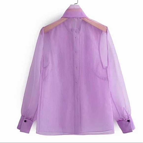 Zara Lavender Sheer Bow-Tie Blouse - Picture 12 of 16